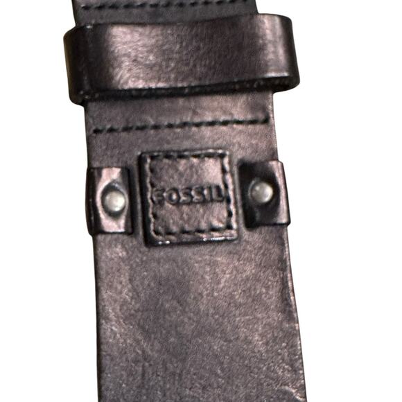 Fossil Men's Size 32 Black Wide Leather Belt Silver Buckle - Picture 2 of 9